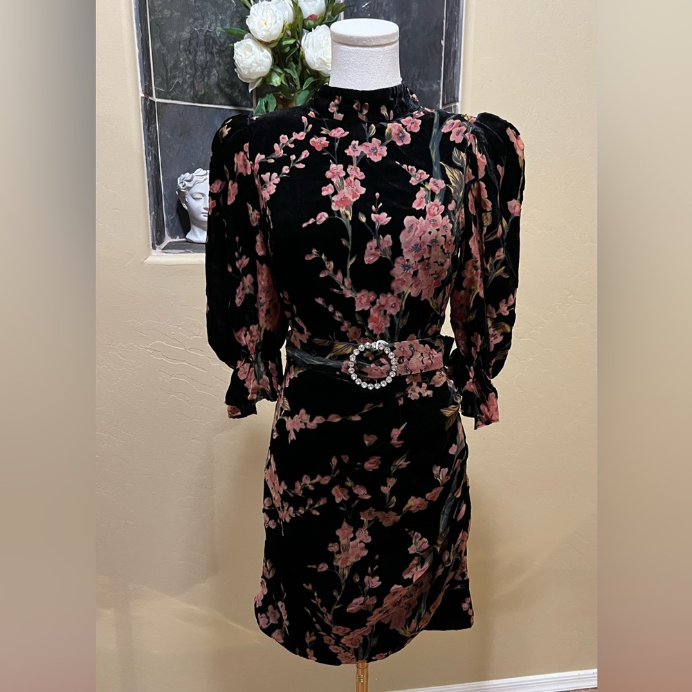 NWT LAVISH ALICE Velvet Devour High Neck Mini Floral Dress Size 6 - Picture 3 of 14